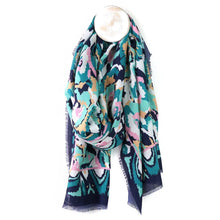 Load image into Gallery viewer, POM Recycled Teal Mix Abstract Ikat Scarf