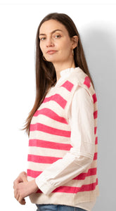 Sophie Wool Blend Round Neck Tank - Cream/Fuchsia Stripe