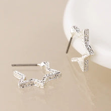Load image into Gallery viewer, POM Silver Plated Textured Star Earrings