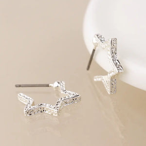 POM Silver Plated Textured Star Earrings