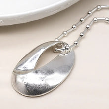 Load image into Gallery viewer, POM Silver Plated Worn Oval Necklace