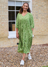 Load image into Gallery viewer, DREAMS Dotty Tropical Palm Tiered Dress - Green