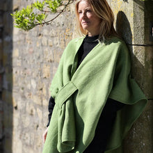 Load image into Gallery viewer, POM Amelia Green Self Tie Cotton/Wool Blend Poncho