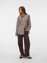 Load image into Gallery viewer, ONLY L/S Neck Scarf Shirt - Oatmeal/Brown