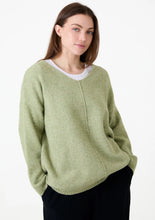 Load image into Gallery viewer, Dreams Soft Tweed V-Neck Seam Detail Jumper - Pistachio