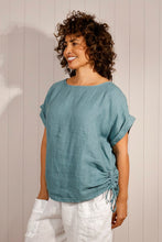 Load image into Gallery viewer, Goose Island Rushed Tie Side Linen Top - Teal