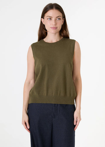 Dreams Olive Lurex Cashmere Like Vest Top