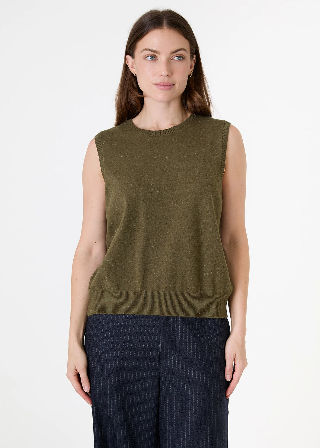 Dreams Olive Lurex Cashmere Like Vest Top