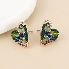 Load image into Gallery viewer, POM Mosaic Crystal Heart Earrings - Green
