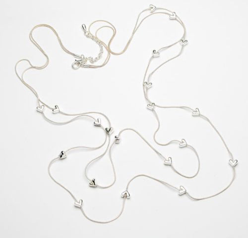 Eliza Gracious Long Twin Strand Tiny Heart Necklace