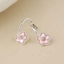 Load image into Gallery viewer, POM Silver Plated Pink Pearl Flower Hoop Earrings