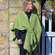 Load image into Gallery viewer, POM Amelia Green Self Tie Cotton/Wool Blend Poncho