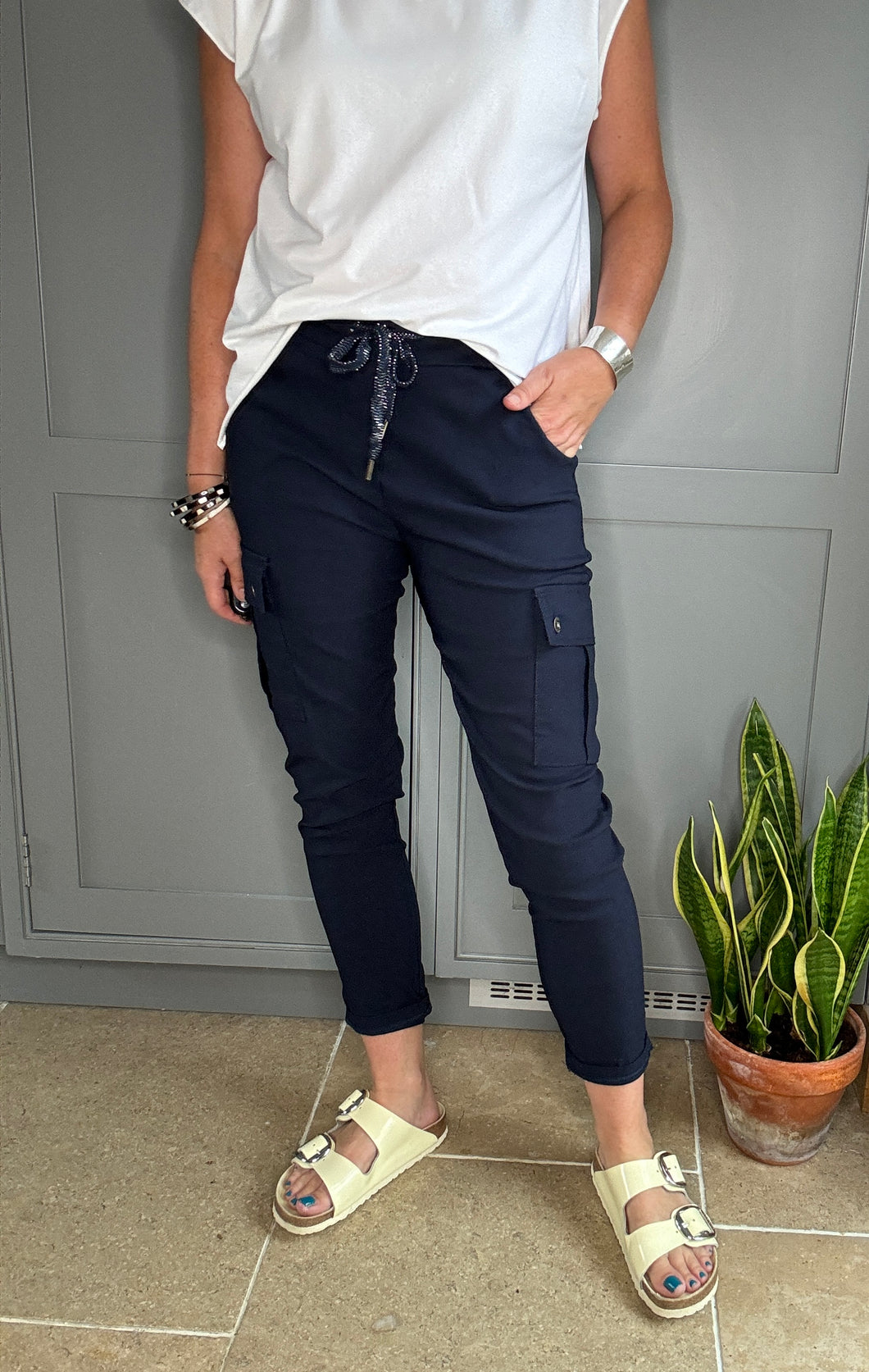 Navy Magic Stretch Cargo Trousers