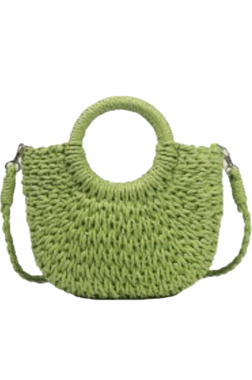 Small Straw Basket Top Handle Crossbody Bag - Lime