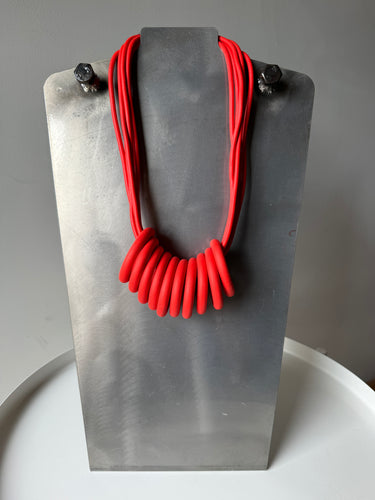 Orangey Red Multi Strand Rubber Necklace