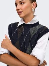 Load image into Gallery viewer, ONLY Argyle Knitted Tank Top - Navy/Grey