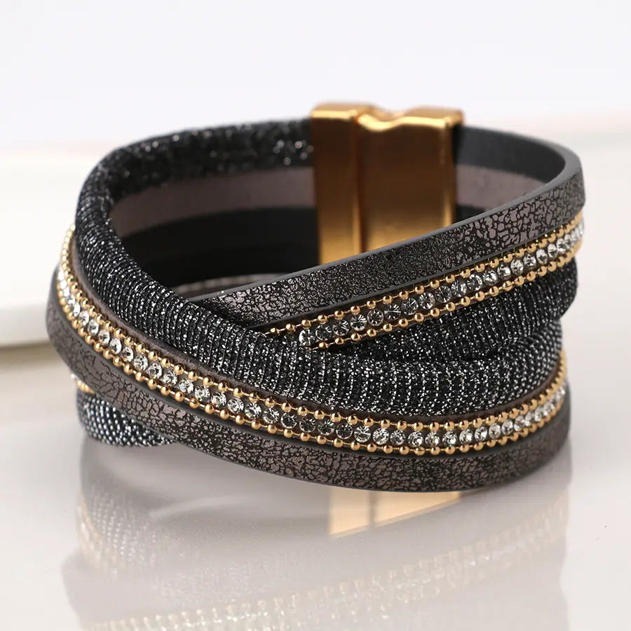 POM Bronze & Black Crossover Leather Bracelet