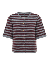 Load image into Gallery viewer, ONLY 2/4 Sleeve Crew Neck Striped Cardigan - Grey/Port