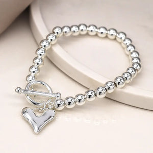 POM Silver Plated Bead Bracelet with Heart Charm