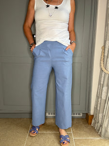 Sky Blue Wide Leg Stretch Trousers