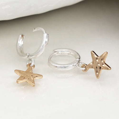 POM Silver Plated Hoop with Gold Hammered Star