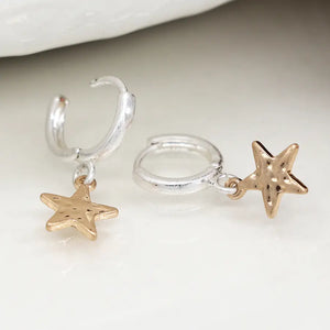 POM Silver Plated Hoop with Gold Hammered Star