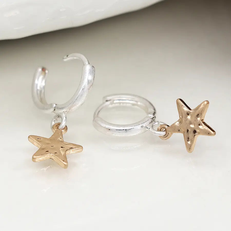 POM Silver Plated Hoop with Gold Hammered Star