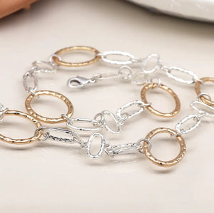 POM Silver Plated and Faux Gold Hammered Linked Hoops Necklace