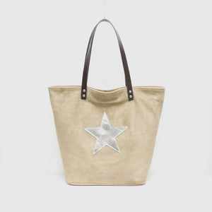 Made in Italy Suede Leather Beige Star Shopper