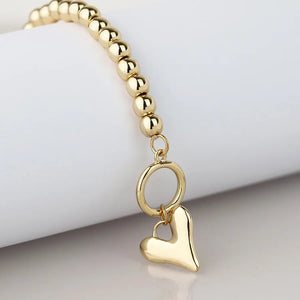 POM Golden Bead & Heart Charm T-Bar Bracelet