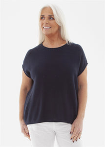 Dreams Cotton Mix Sleeveless Knitted Top - Navy