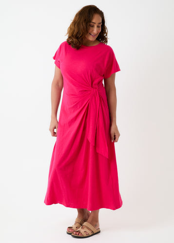 Dreams Jersey Slub Side Tie Dress - Hot Pink
