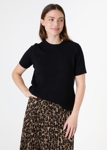 Dreams Cashmere Like Cable Short Sleeve Jumper - Black