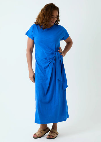 Dreams Royal Blue Slub Jersey Knot Front Dress
