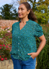 Load image into Gallery viewer, Dreams Ditsy Bloom Frill Edge V Neck Blouse - Navy