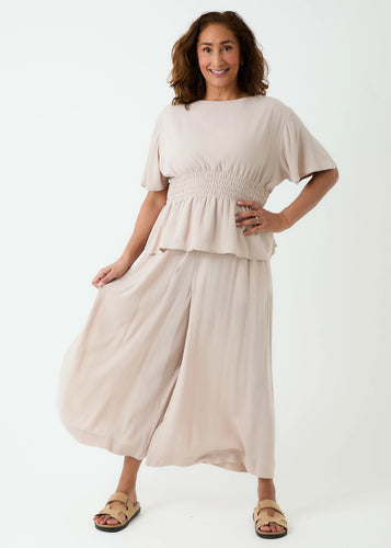 Dreams Viscose Crepe Elastic Waist Culottes - Stone