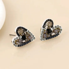 Load image into Gallery viewer, POM Silver Plated Black &amp; Bronze Mosaic Crystal Heart Earrings