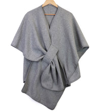 Load image into Gallery viewer, POM Amelia Grey Self Tie Cotton/Wool Blend Poncho
