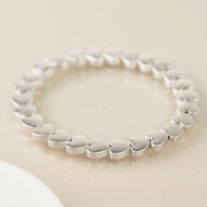 POM Worn Silver Smooth Hearts Beaded Stretch Bracelet
