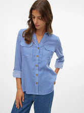 Load image into Gallery viewer, Vero Moda Striped Shirt in Surf &amp; White