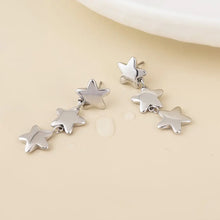 Load image into Gallery viewer, POM Platinum Plated Triple Star Drop Earrings