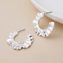 Load image into Gallery viewer, POM Silver Plated Textured Wave Hoop Earrings