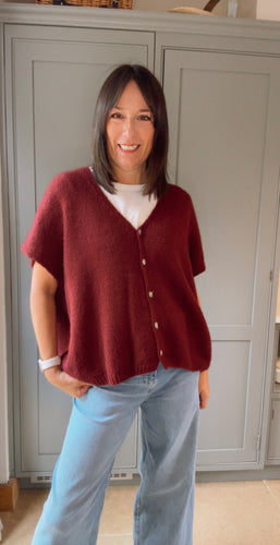 Mohair Blend Sleeveless Cardigan - Berry
