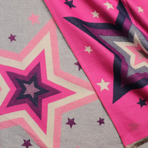 Pink & Grey Bold Jacquard Star Print Scarf