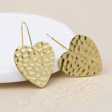 Load image into Gallery viewer, POM Waterproof Gold Plated Beaten Heart Drop Earrings