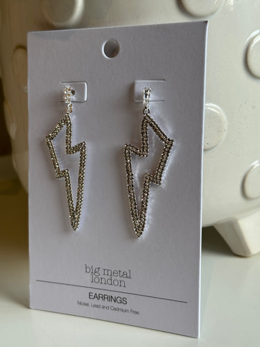 Big Metal London Diamante Lightening Bolt Earrings