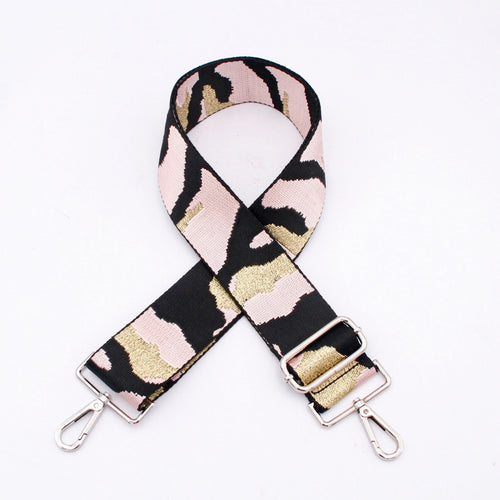 Pale Pink, Black & Gold Camo Bag Strap