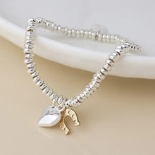 Load image into Gallery viewer, POM Silver Plated Bead, Heart &amp; Golden Horseshoe Charm Bracelet