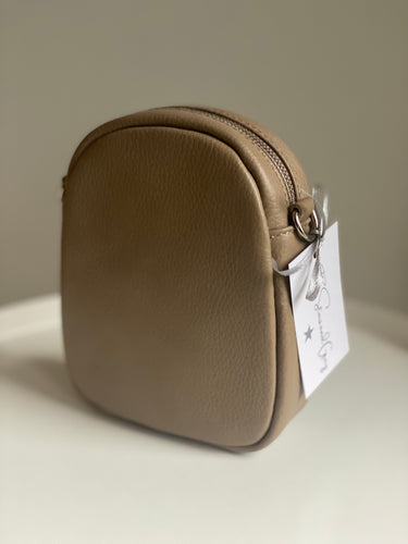 Dark Beige Small Leather Cross Body Bag