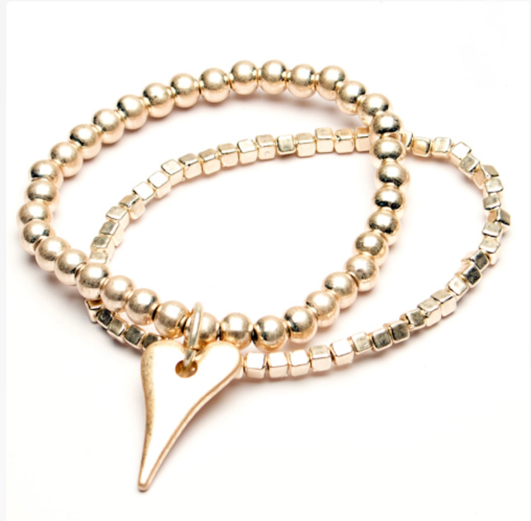 Eliza Gracious Pale Gold Twin Strand Heart Bracelet